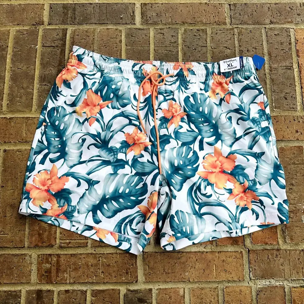 Caribbean Men's Multicolor Stretch Elastic Waist Swim Trunks Shorts Size XL NWT - Picture 1 of 4